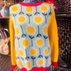 Sunflower Patterned Sweater - Yellow and Blue